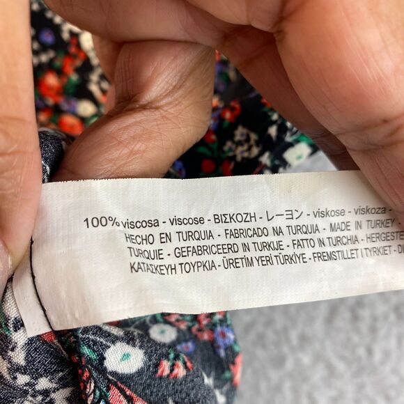 Zara Top Blouse Women's Size M Ribbon Floral Print Long Sleeve Collared - Picture 11 of 12